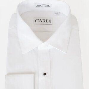 Non Pleated White Cotton French Cuff Laydown Collar Tuxedo Shirt Modern Fit